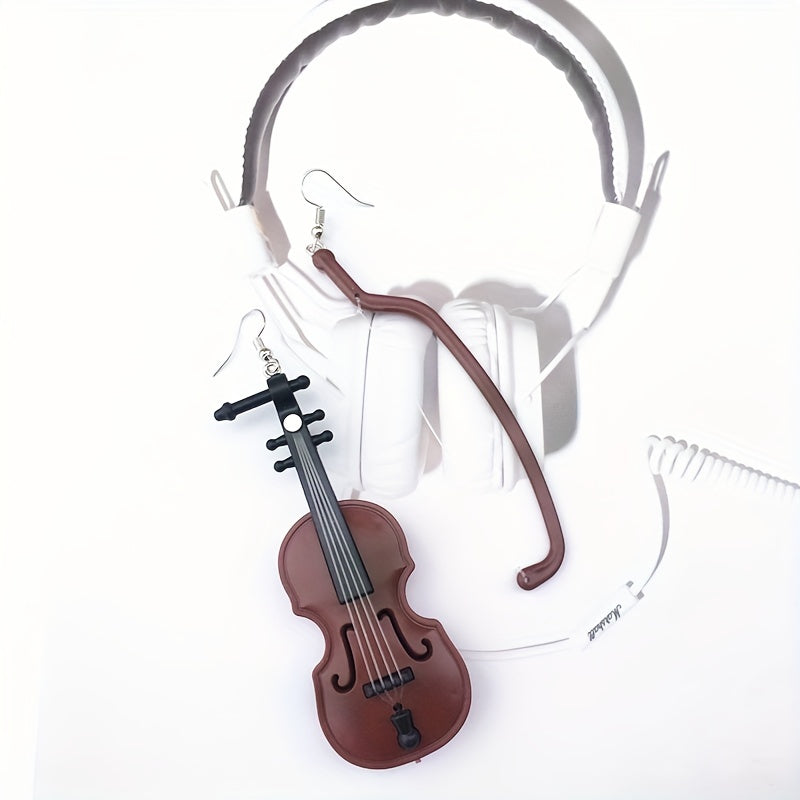 Baroque Style Violin Earrings Exaggerated Retro Design