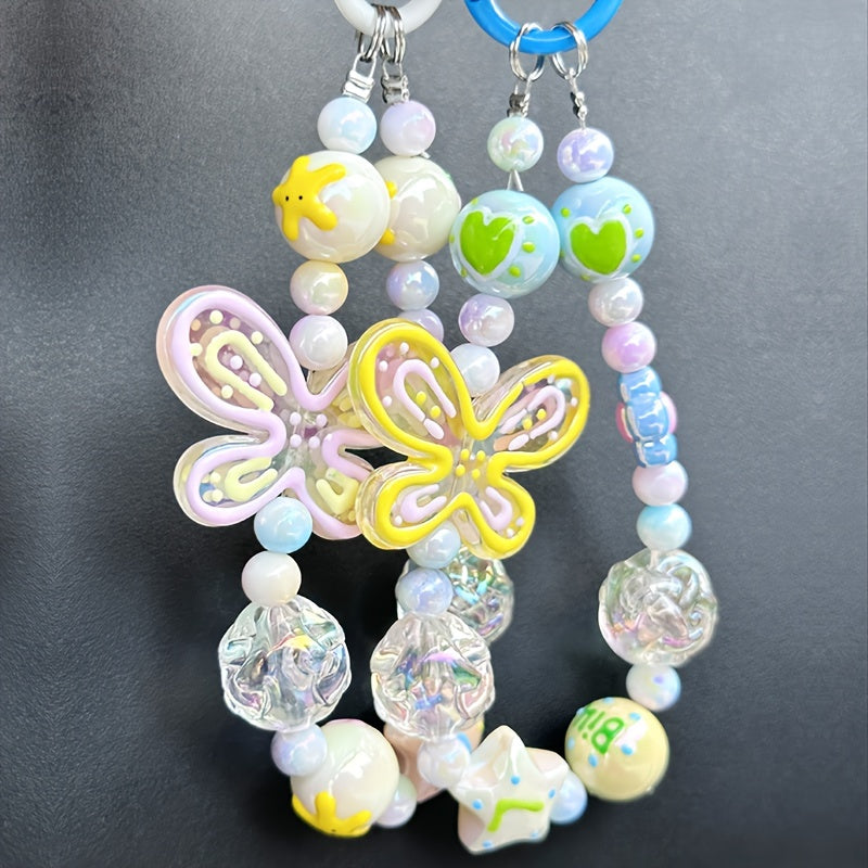 Butterfly Phone Chain Beaded Chain Car Keychain Earphone Bag Pendant