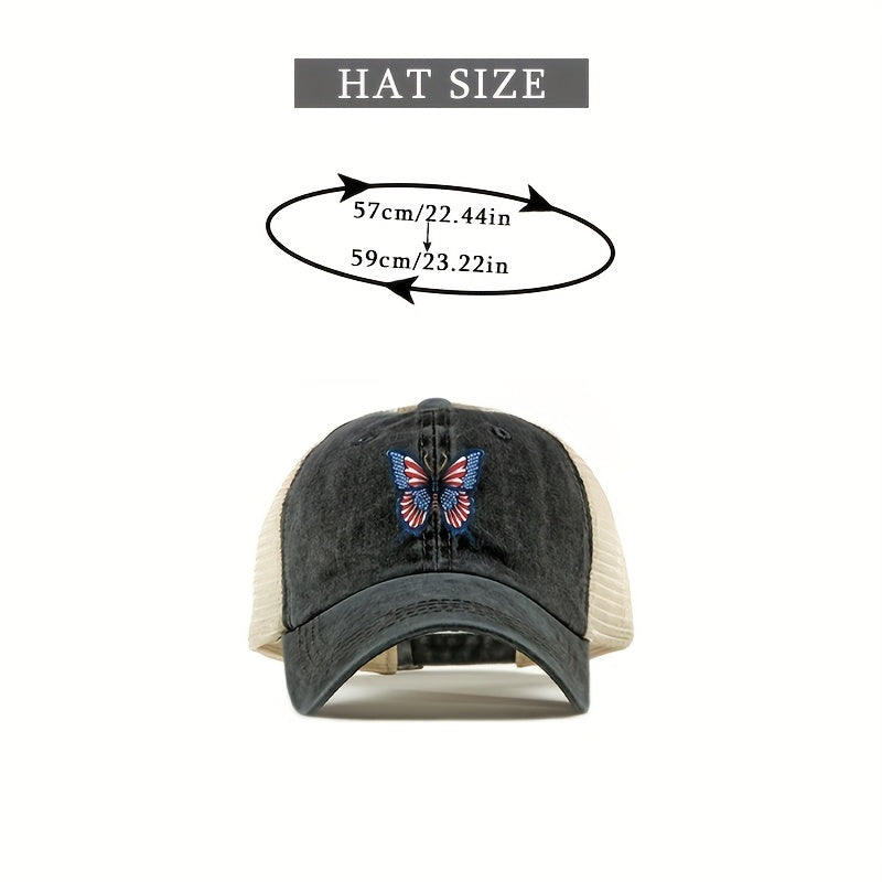 Flag Butterfly Baseball Cap Distressed Mesh Trucker Hat