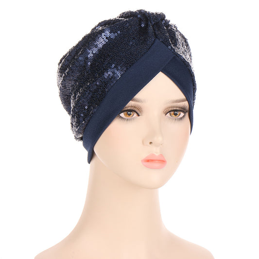 Sequin Bandana Hat Turban Cap Hair Bonnet Head Scarf For Women