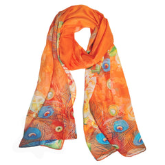 Peacock Print Chiffon Scarf for Women