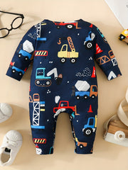 Baby Cartoon Animal Truck Print Creeper Romper