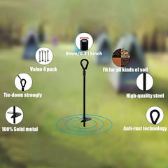 4pcs Heavy Duty Swing Ground Anchors for Outdoor Camping Tent
