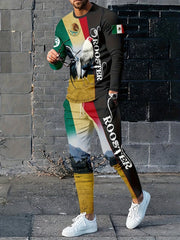 Colorful Pattern Men's Casual Sweatshirt & Sweatpants Set