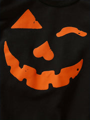 Kid's Pumpkin Print Fleece Pullover Crew Neck Sweatshirt