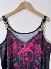 Floral Print Chain Strap Top Lace Spaghetti Strap Summer Women's Clothing