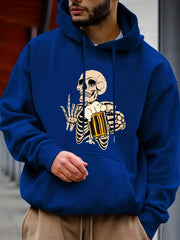 Skeleton Beer Print Hoodie Men's Pullover Sweatshirt