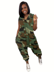 Sleeveless V Neck Jumpsuit Solid Baggy Summer Casual Jumpsuit