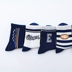 5 Pairs Boys Kids Striped Letter Crew Sports Socks
