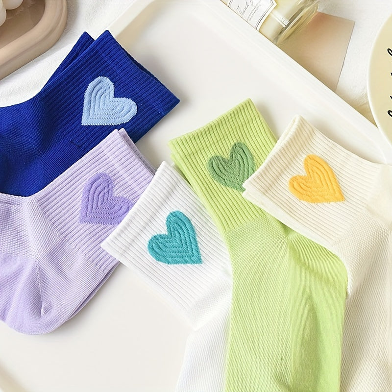 5 Pairs Heart Pattern Socks Women's Mid Tube Stockings
