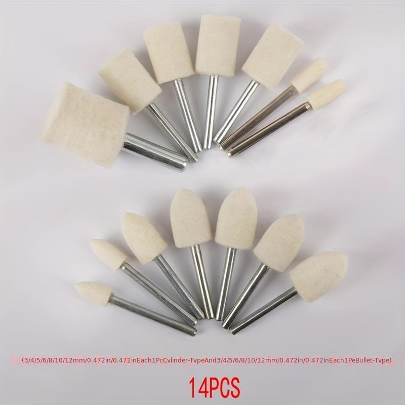 14pcs Polishing Buffing Wheels Set Wool Felt Mounted Mandrel Grinding Bits