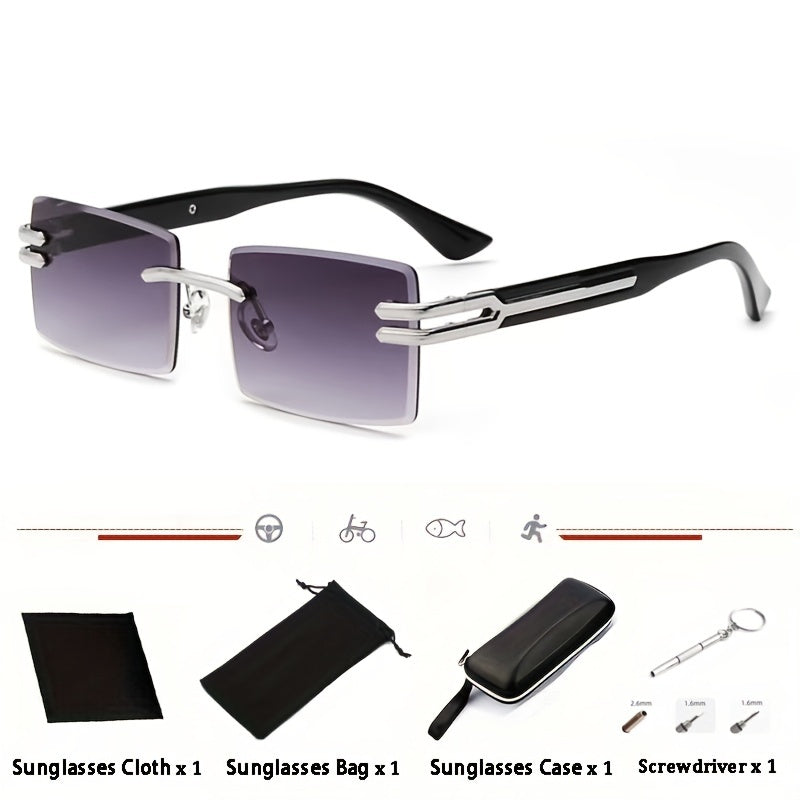 Retro Rimless Sunglasses UV400 Rectangle Cutting Sun Glasses