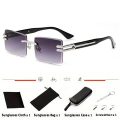 Retro Rimless Sunglasses UV400 Rectangle Cutting Sun Glasses