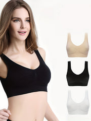 3pcs Wireless Sports Bras Comfy & Breathable Elastic Tank Bra Women's Lingerie