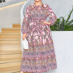 Boho Abaya Dress Plus Paisley Print Tie Neck Maxi Dress