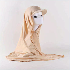 Solid Baseball Cap With Scarf Elastic Hijab Women Ramadan Head Wrap Turban Hats