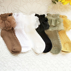 2Pairs Girls Lace Ruffle Princess Dance Socks Cotton Blend Kids Crew Socks