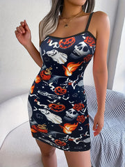 Halloween Pumpkin Bodycon Dress Sexy Spaghetti Strap Women's Clothing