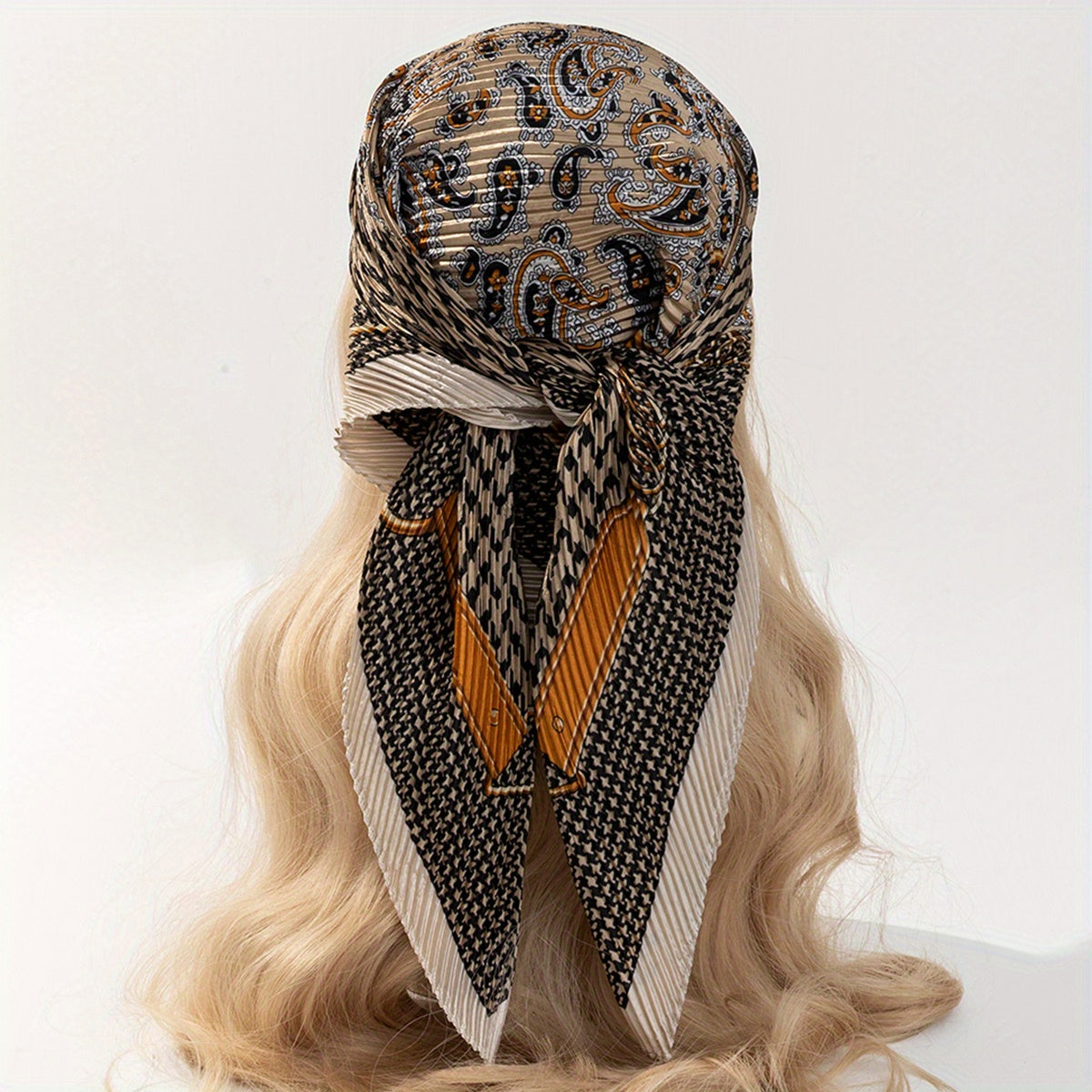 Baroque Pattern Print Bandana Pleated Square Scarf