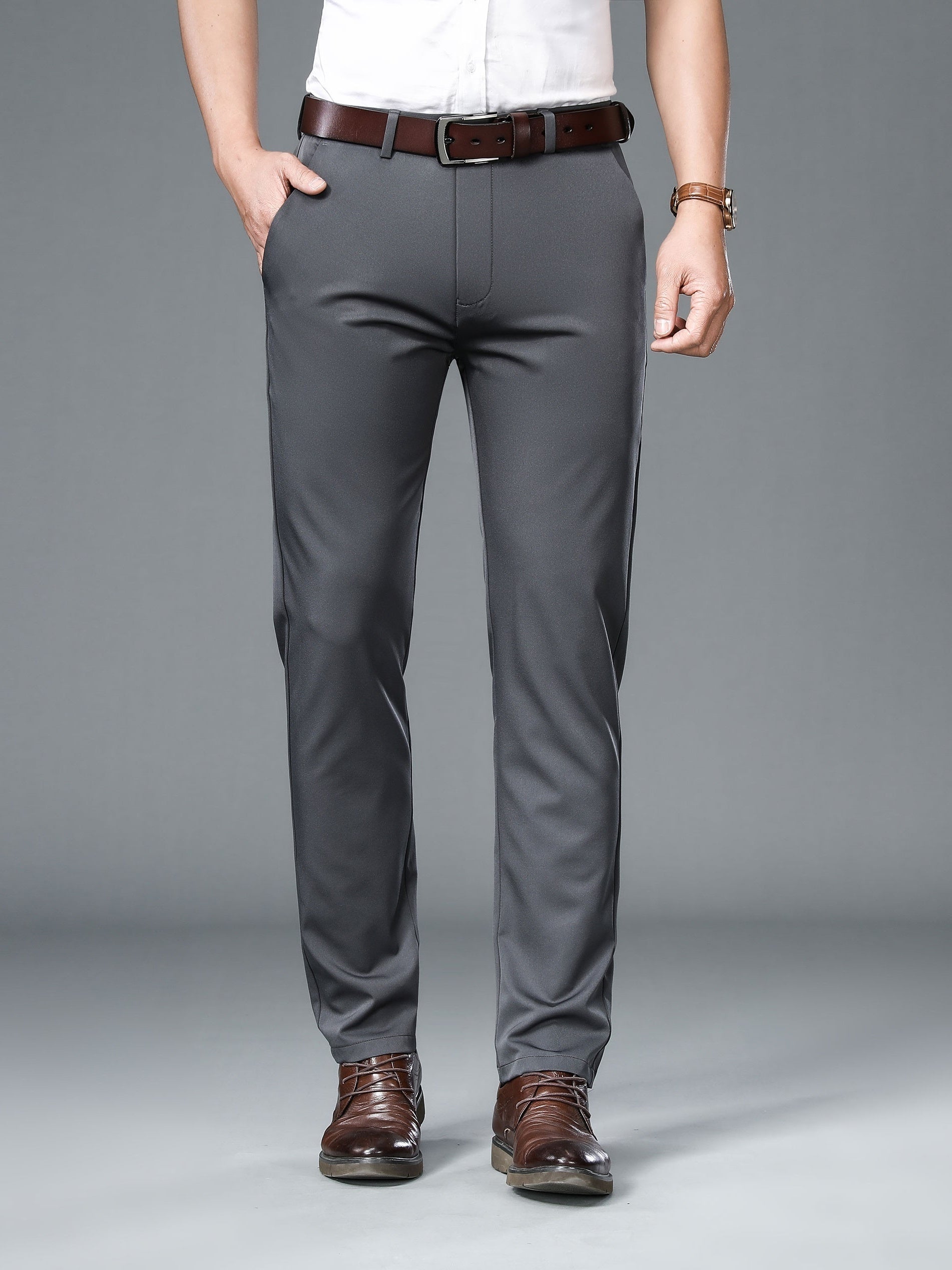 Men's Summer Dress Pants Classic Straight Leg Business Formal