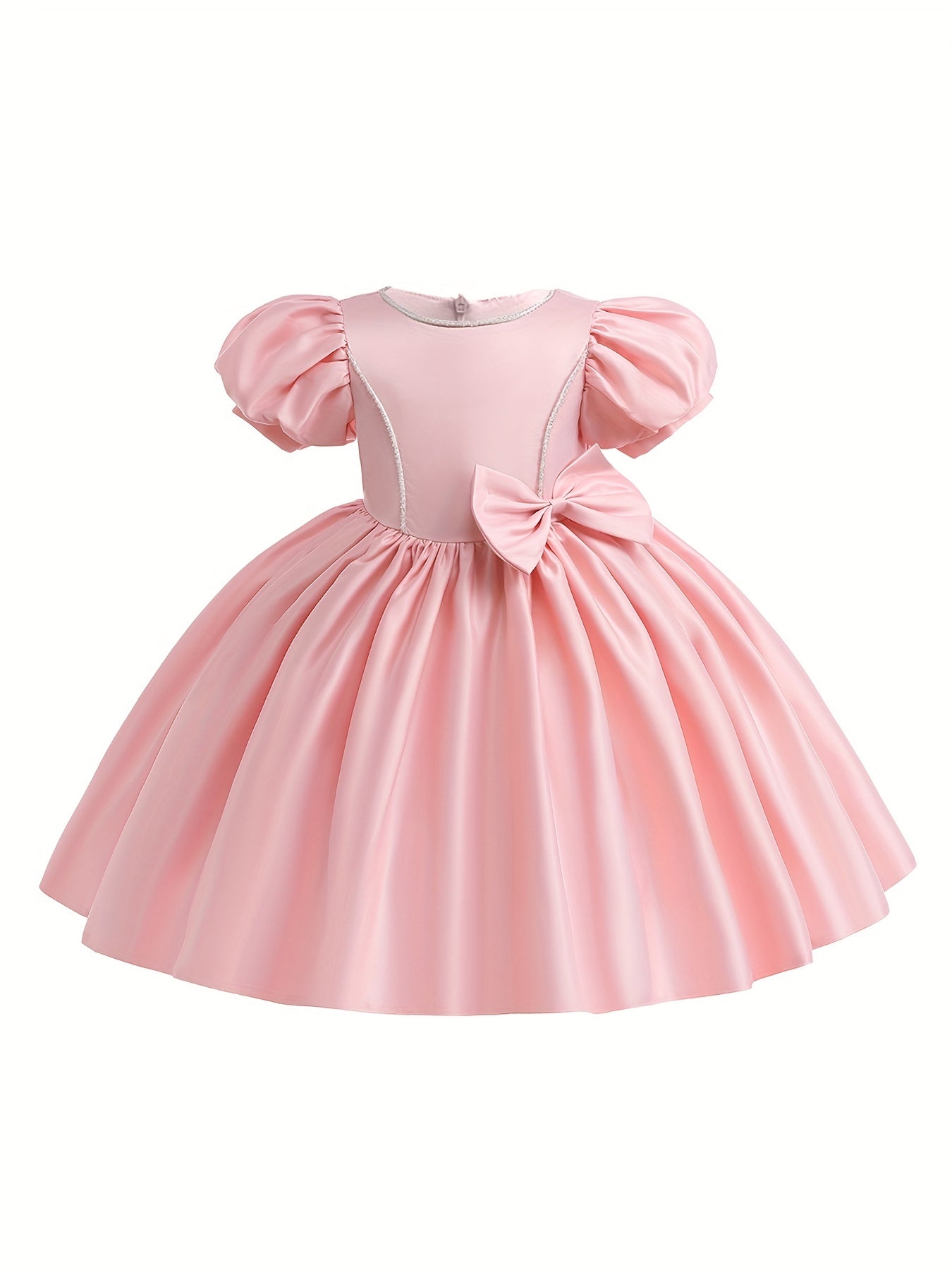 Satin Puff Sleeve Princess Dress with Bows