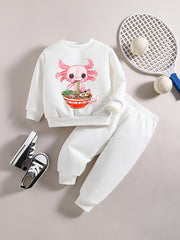 Baby Girl Cartoon Noodles Graphic Sweatshirt Top Pants Set