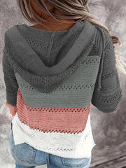 Casual Sweater Women's Plus Colorblock Hollow Out Hooded Jumper