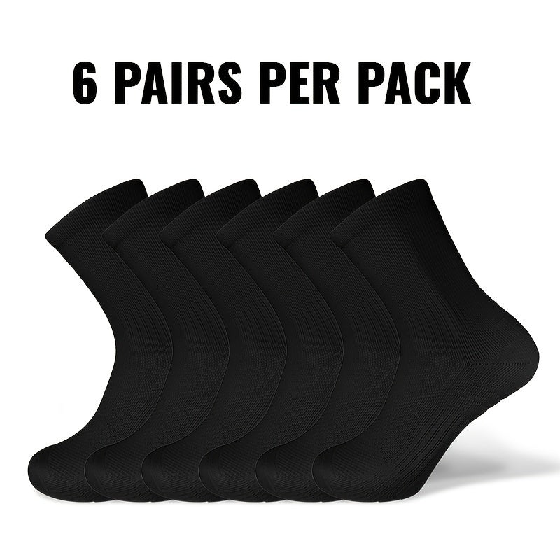6 Pairs Men's Solid Crew Socks Breathable Non-slip Sports Socks