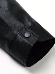 Men's Classic PU Zip Up Faux Leather Jacket for Spring Fall