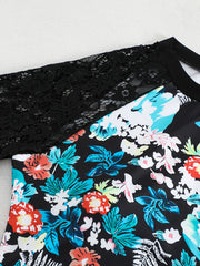 Tropical Print Tankini Set with Lace Crop Top & Panty