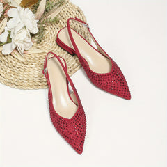 Women's Rhinestone Slingback Sandas Pointed Toe Buckle Strap Flat Shoes