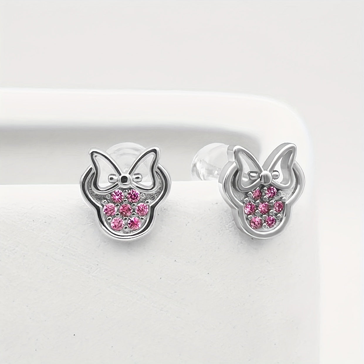 Silvery Plated Bow Round Earrings Silvery Needle Anti Allergic Women's Jewelry