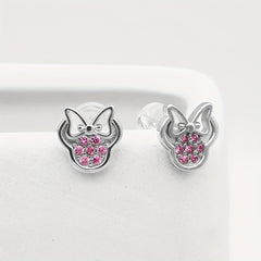 Silvery Plated Bow Round Earrings Silvery Needle Anti Allergic Women's Jewelry
