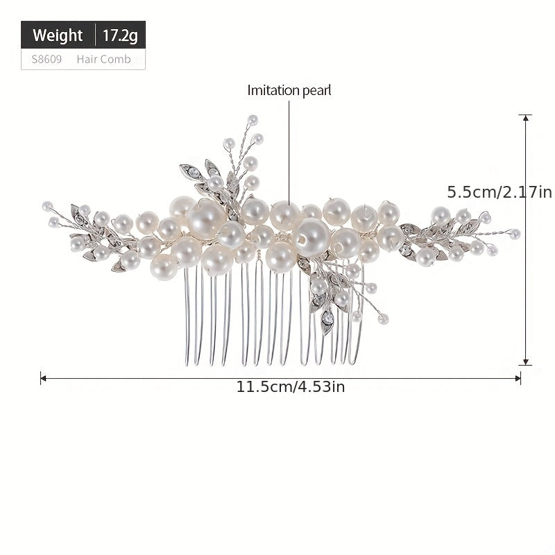 Faux Pearl Crystal Hair Comb Bridal Jewelry Insert Comb