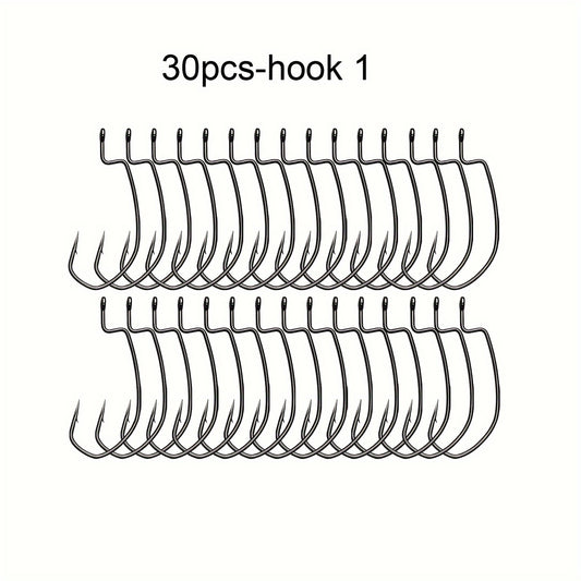 Dovesun EWG 30pcs Fishing Hook Offset Worm Hooks Texas Rig Hooks Bass Hooks