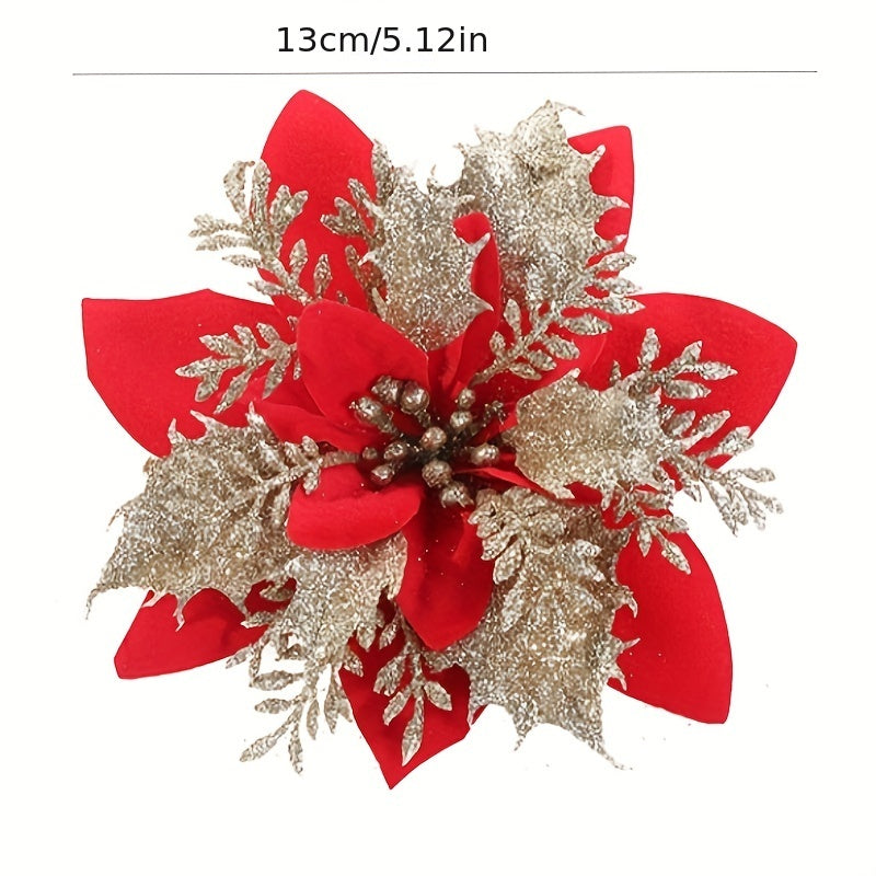 1pc Christmas Decorative Flowers Red Artificial Flowers Christmas Wreath Accesso