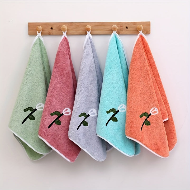 Rose Flower Embroidered Hand Towel Coral Fleece Soft Face Towel