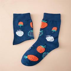 Cotton Soft Strawberry Mid Tube Socks For Women