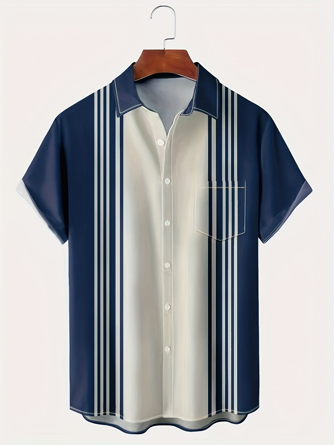 Stripe Print Short Sleeve Hawaiian Shirt Men's Vacation Resort Top