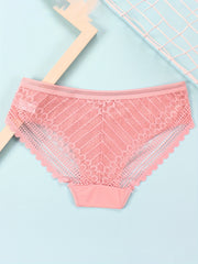 5pcs Lace Stitching Briefs Comfy & Breathable Semi-sheer Panties