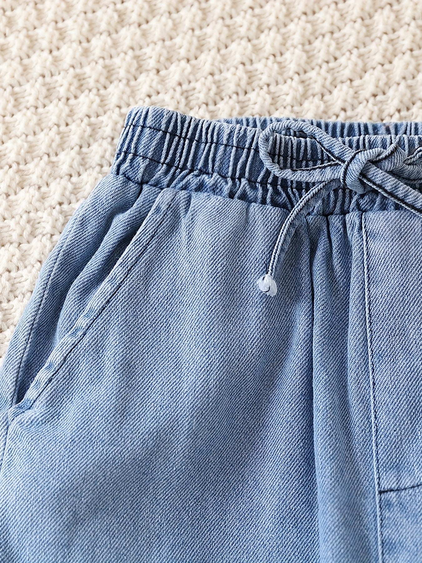 Girls Casual Cargo Denim Pants With Pockets Summer Kids Clothes
