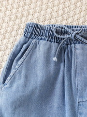 Girls Casual Cargo Denim Pants With Pockets Summer Kids Clothes