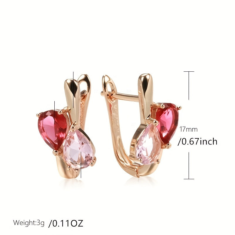 Red Pink Zircon Dangle Earrings, Teardrop Cut, Bride Wedding Jewelry