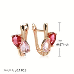 Red Pink Zircon Dangle Earrings, Teardrop Cut, Bride Wedding Jewelry