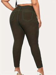Plus Solid Button Fly High Rise Skinny Jeans