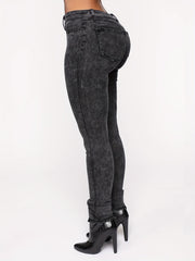 Fluffy Trim Button Up Skinny Jeans