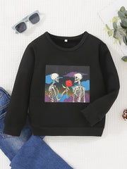 Halloween Skull Print Baby Boys Sports Sweatshirt