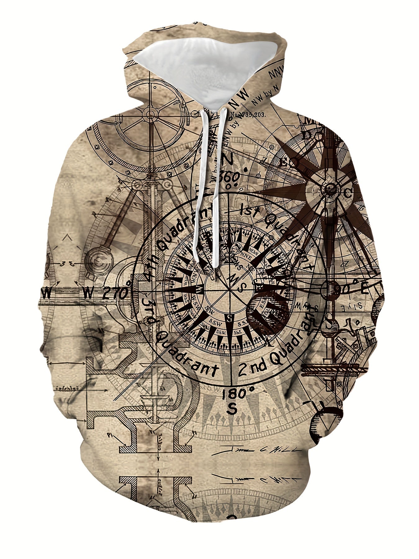 Compass Pattern 3D Print Hoodie Men's Casual Pullover Hooded Sweatshirt