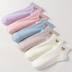 6 Pairs Cartoon Bear Print Socks Comfy & Crew Short Socks Women's Stockings
