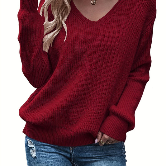 V Neck Long Sleeve Sweater Women's Clothing